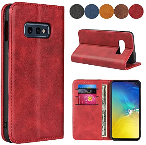 Samsung Galaxy S10e Wallet Case, SailorTech Premium PU Leather Protective Folio Flip Cover with Stand Feature and Built-in Magnet 3-Slots ID&Credit Cards Pockets for Galaxy s10e case（5.8"）-Wine Red