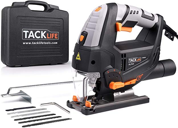 TACKLIFE 6.7 Amp Jigsaw with Laser & Work Light, Variable Speed 800-3000SPM,6 Blades, Carrying Case, Adjustable Aluminum Base, Pure Copper Motor, 10 Feet Cord