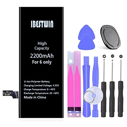 IBESTWIN 2200mAh Upgraded Replacement Battery for iPhone 6 with Tool kit Adhesive and Instruction, High Capacity Battery 0 Cycle-2 Years Warranty (Not for 6S)