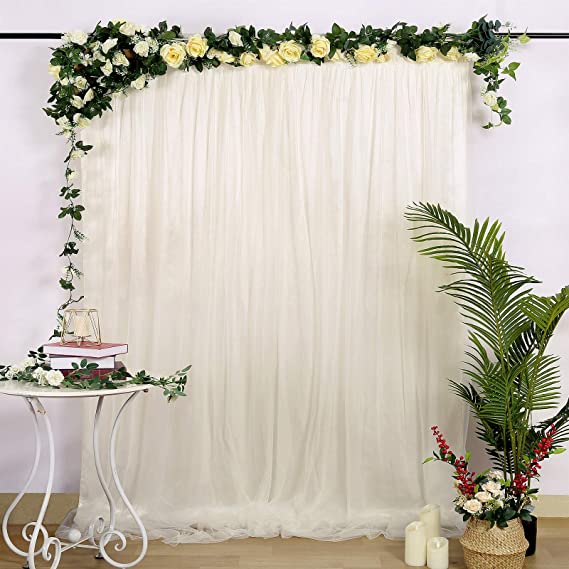 Ivory Tulle Backdrop Curtains 5ftx7ft Weddings Photography Backdrop Drapes for Ceremony Party Wall Engagement Backdrop Decorations