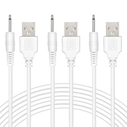 3 DC USB Charger Cable Cord 2.5mm with Fast Charging Technology for Universal Vibrating Wand Massagers and Toys, 2ft White