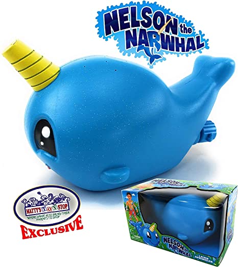 Matty's Toy Stop Nelson The Narwhal (Blue Unicorn of The Sea) Water Sprinkler