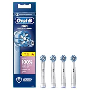 Oral-B Pro Sensitive Clean Electric Toothbrush Head, X-Shaped & Extra Soft Bristles for Gentle Brushing & Plaque Removal, Pack of 4 Toothbrush Heads, White