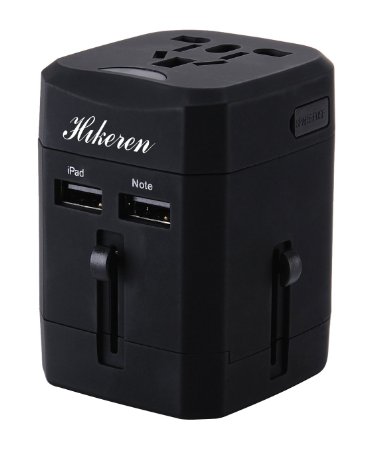 International Travel Adapter USB Charger,Hikeren Universal World Wide All-in-one Safety Travel Charger Wall Charger Adapter Plug Built-in 3.1A Dual USB Ports - Safety fuse Protection (Black)