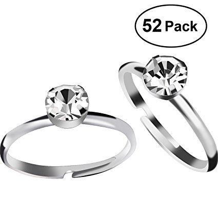 Aboat 52 Pack Bridal Shower Rings Silver Diamond Rings for Party Supply Table Decorations Favor Accents