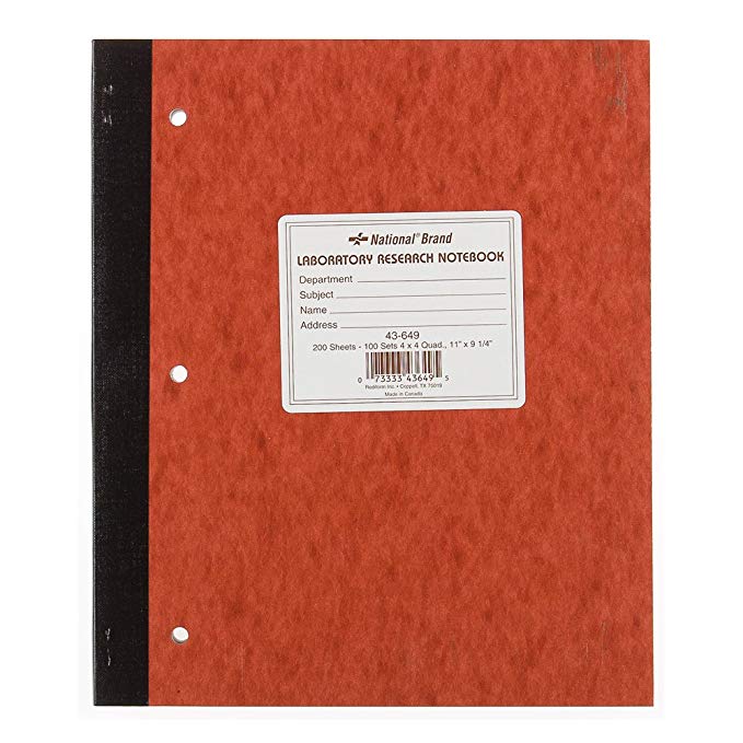 NATIONAL Laboratory Notebook, 4 X 4 Quad, Brown, Cover, 11 x 9.25", 100 Sets (43649)