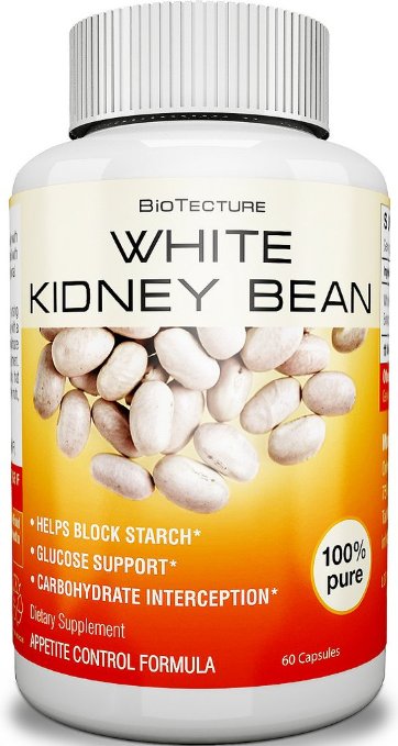 Pure White Kidney Bean Extract Capsules - 500mg of Natural Supplement for Glucose Support and Carbohydrate Interception. Best Appetite Control Formula - Helps Block Starch! Money Back Guarantee!
