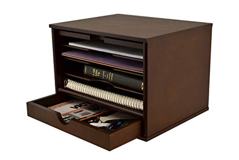 Victor Heritage Collection Wood Grain Desk Organizer | Natural Wood Grain with Stain Finish | Four Filing Storage Slots and Bottom Pull Open Drawer | Professional Rustic Design (H4720)