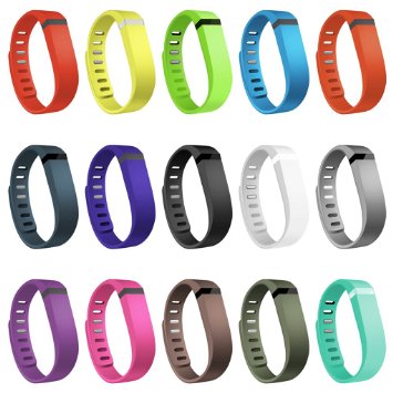 Henoda 15PCS Replacement Bands with Metal Clasps for Fitbit Flex Wireless Activity Sleep Wristband Set of 15 with 12 Piece Colorful Silicon Fastener Ring