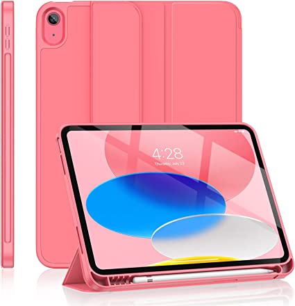 Soke Case for iPad 10th Generation 10.9 Inch, 2022 iPad 10 Case with Pencil Holder - Protective Trifold Stand Smart Cover [Support Touch ID & Auto Wake/Sleep], Watermelon