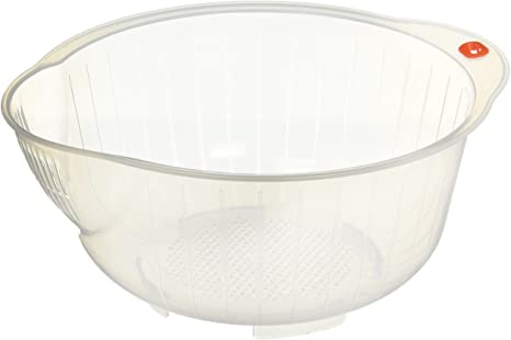 Inomata Japanese Rice Washing Bowl with Strainer, 2.5-Quart Capacity