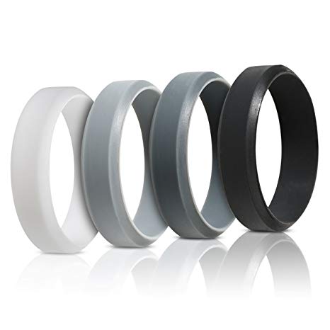 Saco Band Silicone Rings for Men - 7Pack & 4Pack Beveled Rubber Wedding Bands
