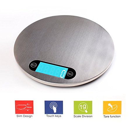 Digital Kitchen Scale, AmoVee Pro Compact Stainless Steel Food Scale w/ Hanger -11lb/5kg
