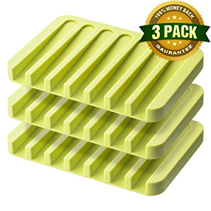 Anwenk Soap Dish Waterfall Soap Saver Soap Tray Soap Holder Drainer for Shower/Bathroom/Kitchen/Counter Top, Keep Soap Bars Dry & Clean,Easy Cleaning, Flexible Silicone-Green,3Pack Mother's Day Gift
