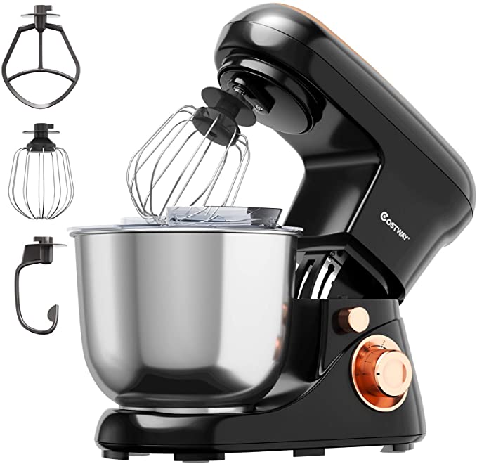 COSTWAY Stand Mixer, 6-Speed Tilt-Head Stand Mixer, 500W, Kitchen Electric Mixer with Dough Hook, Beater, Whisk, 5.3 Quart Stainless Steel Mixing Bowl and Splash Guard (Black)