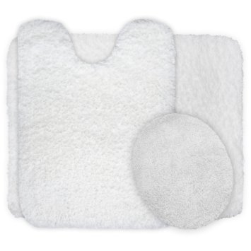 Lavish Home 3-Piece Super Plush Non-Slip Bath Mat Rug Set White