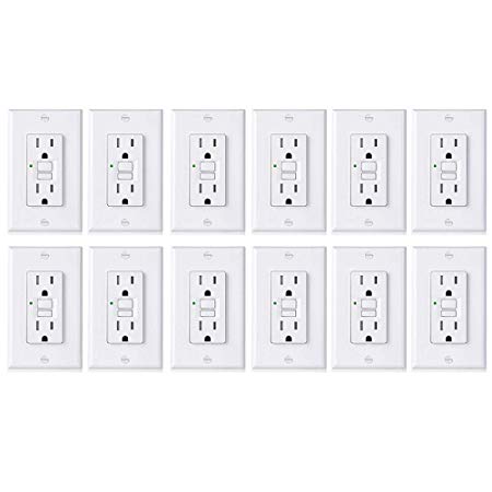 [12 Pack] BESTTEN 15A GFCI Outlets, Slim Tamper-Resistant (TR) GFI Duplex Receptacles with LED Indicator, Self-Test Ground Fault Circuit Interrupter with Decor Wall Plates, UL Listed, White, USG5