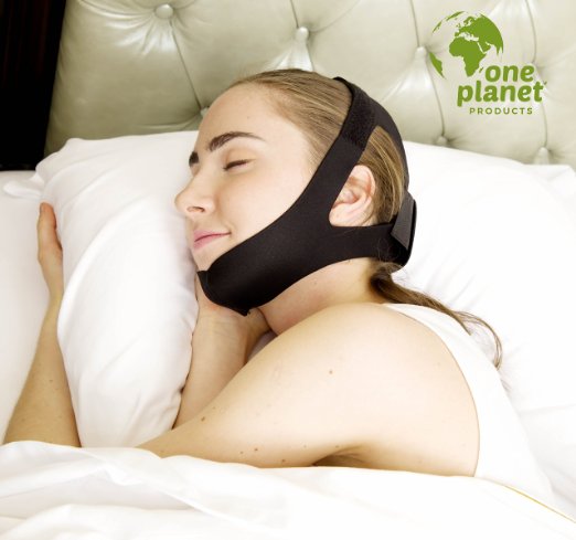 Adjustable Triangle Shape Anti Snoring Chin Strap by One Planet Stop Heavy Breathing Features a Chin and Head Strap w Convenient Velcro Ends Includes A Free Anti Snoring Nose Clip Buy Now