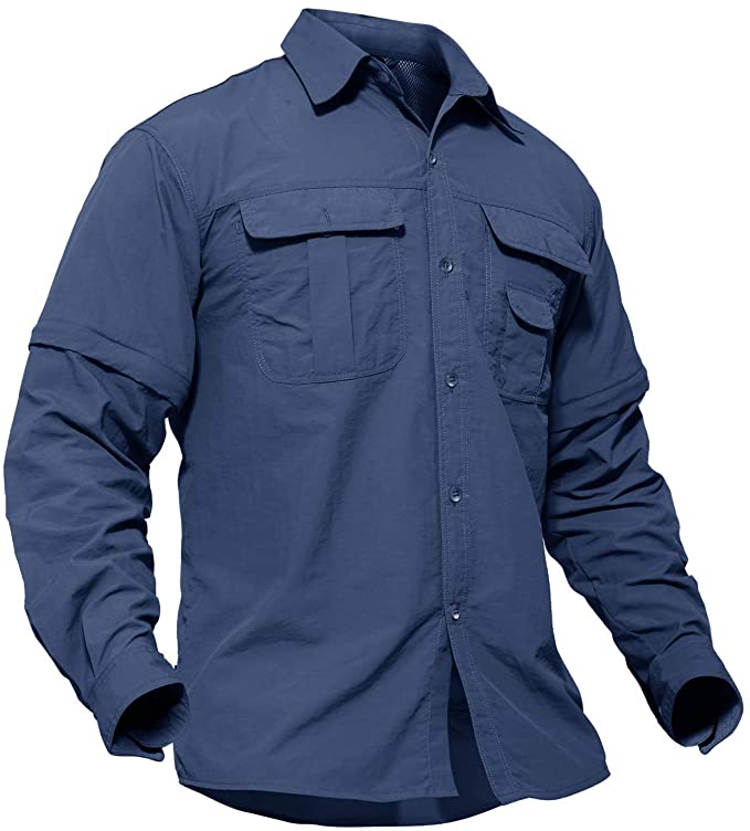 TACVASEN Men's Breathable Quick Dry UV Protection Solid Convertible Long Sleeve Shirt