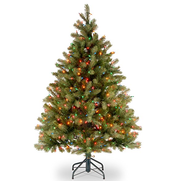 National Tree 4.5 Foot "Feel Real" Downswept Douglas Fir Tree with 450 Multicolor Lights, Hinged (PEDD1-325-45)