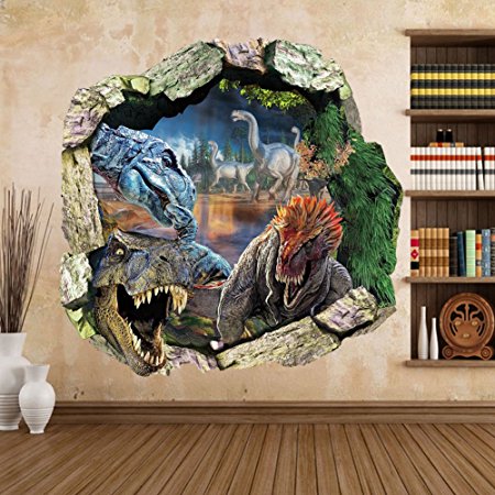 Zooarts® Dinosaur Cracked Wall Removable Vinyl Mural Art Wall Sticker Decal