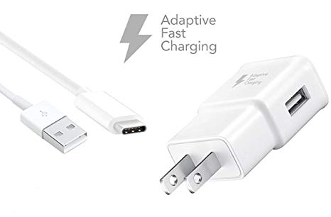 USB Type-C Cable with Adaptive Fast Wall Charger for Galaxy S8 S8 Plus S9 Note 8 And more Class C charging phones-White