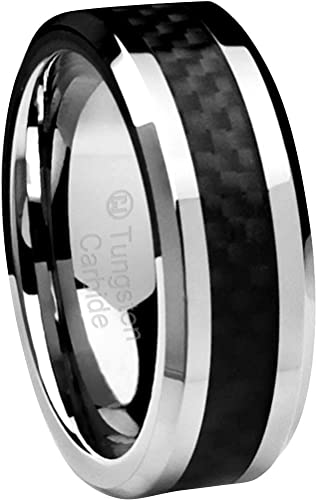 Cavalier Jewelers 8MM Men's Tungsten Carbide Ring Wedding Band with Black Carbon Fiber Inlay