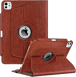 Fintie Rotating Case for iPad Pro 11-inch M4 (2024) (Model Number: A2836/A2837/A3006) - 360 Degree Swiveling Smart Stand Protective Cover with Pencil Holder, Auto Sleep/Wake, Brown