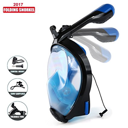 Full Face Snorkel Mask - Easybreath Snorkeling Mask Surface Scuba Diving Goggles Swimming Kit - 180° View Anti Fog - Detachable Go Pro Mount - Most Durable Portable Dry Top Mask for Men Women Youth