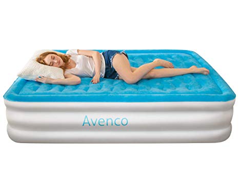 Avenco Queen Air Mattress with Car/Home-Powered Built-in Pump Elevated Raised Inflatable Airbed with Quilt Top, Inflated Height 18inch (Upgraded Version), 1-Year Guarantee, for Guest and Camping