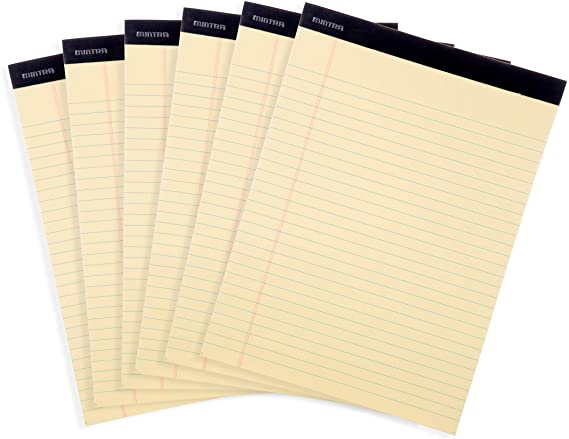 Mintra Office Legal Pads - ((BASIC CANARY 6pk, 8.5in x 11in, WIDE RULED)) - 50 Sheets per Notepad, Micro perforated Writing Pad, Notebook Paper for School, College, Office, Business