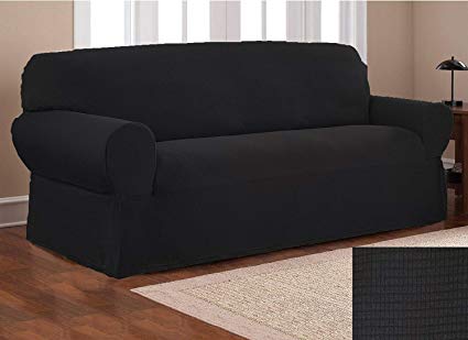 Fancy Collection Sure Fit Stretch Fabric Sofa Slipcover Sofa Cover Solid New #Stella (Black, 1 pc Sofa)