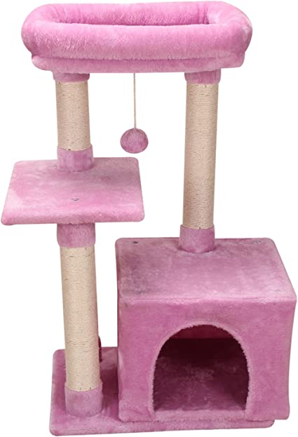 FISH&NAP Cute Cat Tree Kitten Cat Tower for Indoor Cat Condo Sisal Scratching Posts with Jump Platform Cat Furniture Activity Center Play House Pink