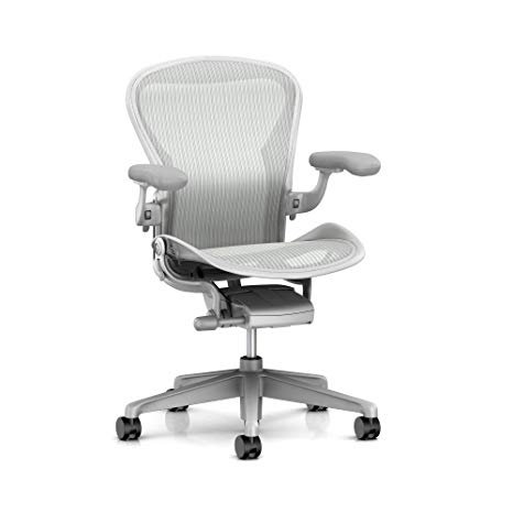 Herman Miller Aeron Task Chair: Standard Tilt - Zonal Back Support - Fixed Arm - Dark Mineral Vinyl Armpad - Carpet Caster