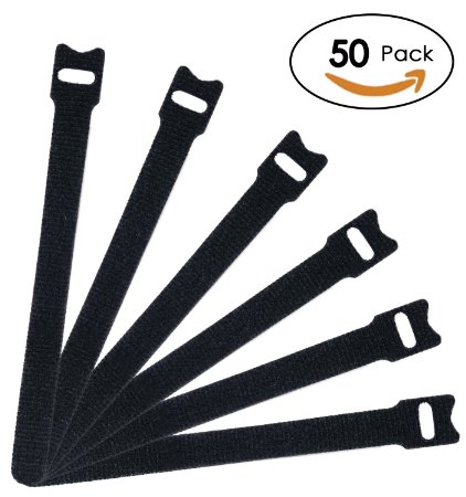 Attmu Microfiber Cloth 6-Inch Hook and Loop Reusable Fastening Velcro Cable Ties Set of 50 Black