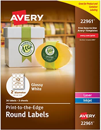 Avery Round Labels, 2", Glossy White, Pack of 36 (22961)