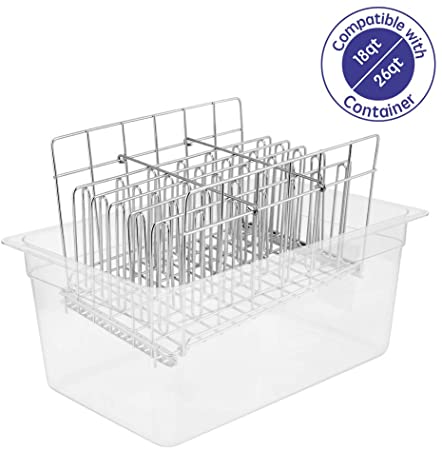 Sous Vide Rack Stainless Steel for Anova Cookers with Detachable Dividers and 2 No-Float Middle Top Bars, Adjustable, Collapsible Weight-Added Sous Vide Rack for Most 18qt 20 qt 26 qt Containers - Large Party Size