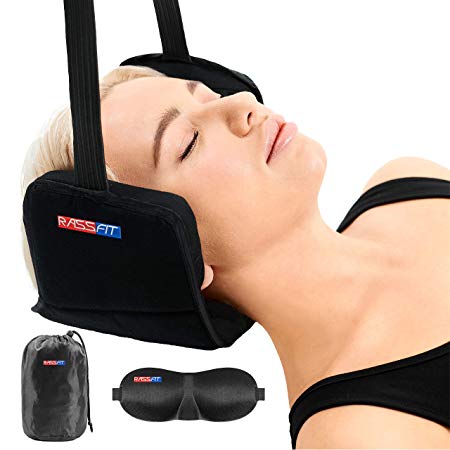 Neck Hammock For Neck Pain Traction With Double Safety Straps | Portable Head Hammock For Cervical, Shoulders and Neck Relax Pillow With Bonus Sleep Mask | Therapy and Posture Relief