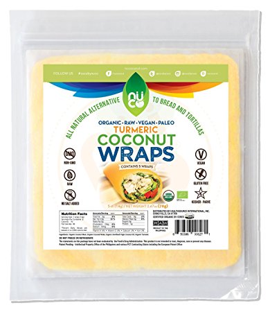 NUCO Certified ORGANIC Paleo Gluten Free Vegan "Turmeric" Coconut Wraps, 5 Count (One Pack of Five Wraps)