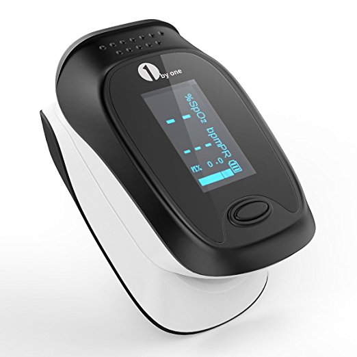 1byone Portable Instant Read Digital Fingertip Pulse Oximeter with OLED Display Screen, Carry Case, Lanyard and Batteries