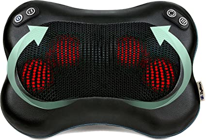 Zyllion Shiatsu Back and Neck Massager - 3D Kneading Deep Tissue Massage Pillow with Heat, Change Rotation, 2 Speed Levels and AC Adapter (Wired) for Muscle Pain Relief - Black (ZMA-34-BK)