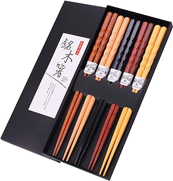 GLAMFIELDS Reusable Chopsticks Japanese Natural Wooden Classic Style 5 Pairs Lightweight Hand-Carved Safe Chop Sticks 8.8 Inch/22.5cm Gift Set