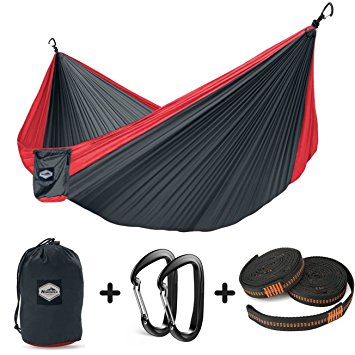 Nordmiex Double Camping Hammock With Tree Straps - Portable Parachute Hammock for Two Persons,Include 9' Heavy Duty Hammock Straps and Two Premium Aluminum Carabiners,118"(L) x 78"(W)
