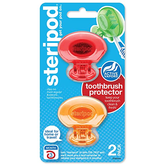 Steripod Clip-on Toothbrush Protector, Red and Orange, 2 Count (510024543)