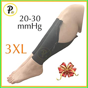 Presadee New Big Tall Calf Sleeve with Zipper 20-30 mmHg Compression Extra Wide Shin Energize Leg Swelling Circulation (Black, 3XL)
