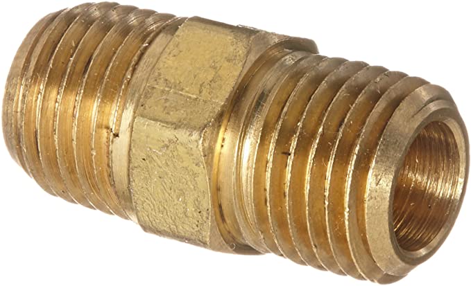Anderson Metals 56122 Brass Pipe Fitting, Hex Nipple, 1/4" x 1/4" NPT Male Pipe