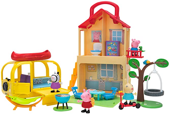 Peppa Pig Pop n’ Playhouse and Play n’ Go Campervan Combo Pack, Includes 4 Character Toy Figures Plus Playset Accessories – Toys for Kids - Amazon Exclusive