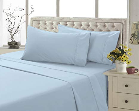 4U LIFE Ultra Soft Luxurious Microfiber Bed Sheet Set, Queen, Light Blue