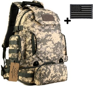 ArcEnCiel Military Army 40L Tactical Transform 3 Way Outdoor Waist Backpack Camping Hiking Trekking Interlayer Pouch EDC School Rucksacks Bag with Patch