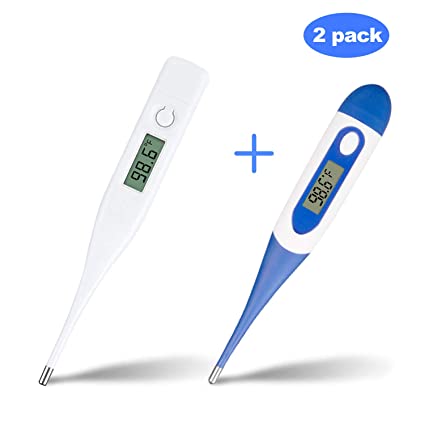 Digital Thermometer, High Precision Armpit and Oral Thermometers, Accurate Readings Thermometer for Baby, Child and Adults (Pure White 1pcs Blue 1pcs)
